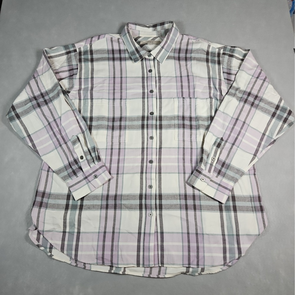 Loft Womens Plaid Button Up Long Sleeve Flannel Shirt Size XL